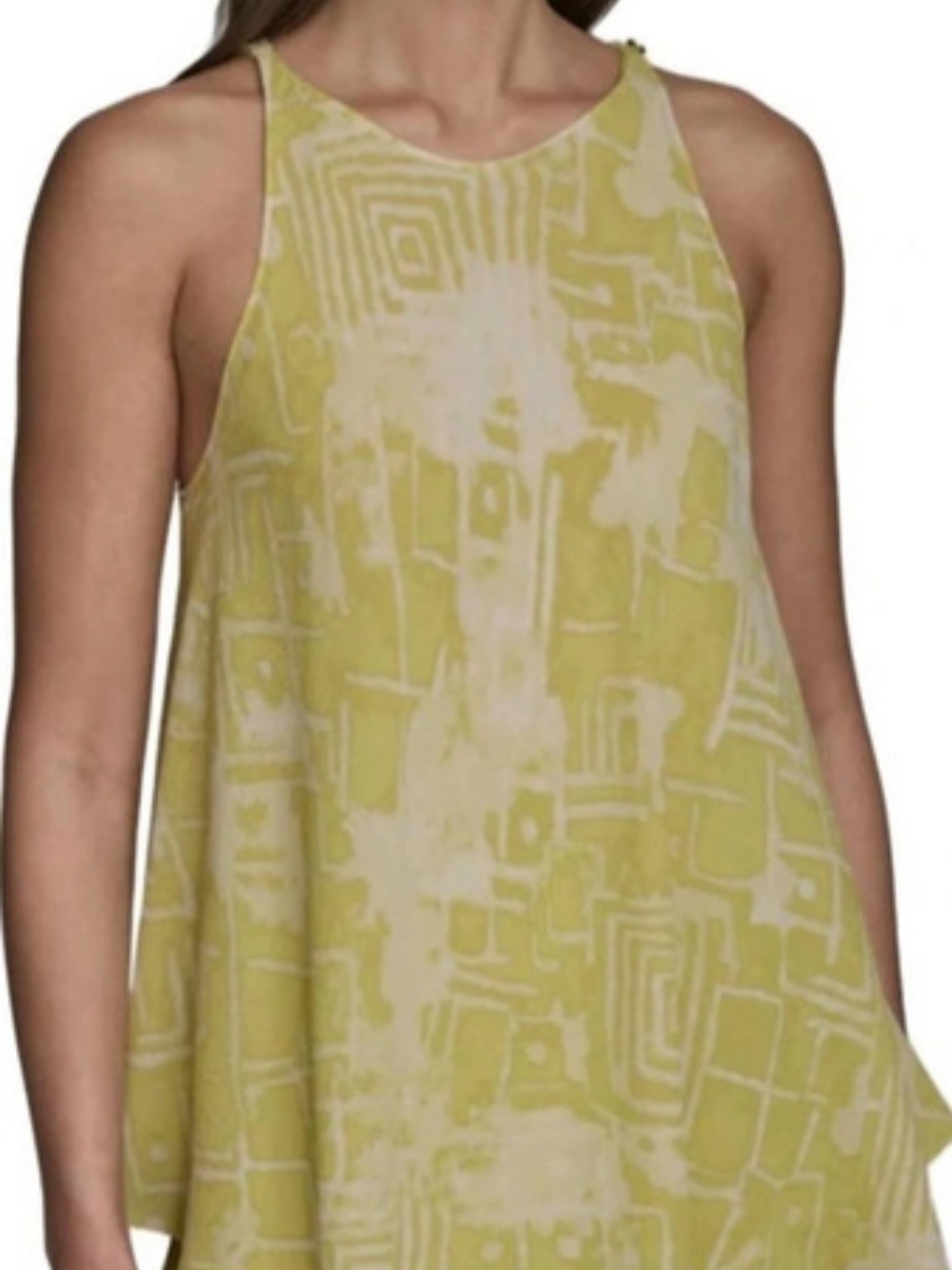 Donna Karan NY Green & White Geometric Tank Top
